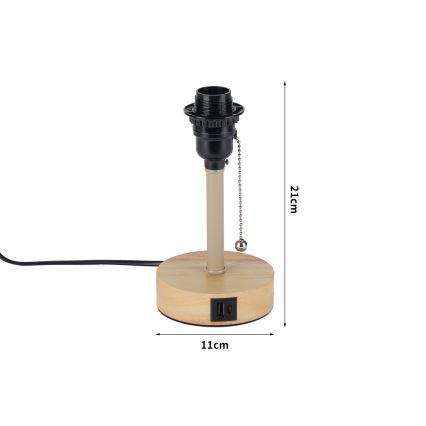Brilagi - Asztali lámpa USB-porttal TABLON 1xE27/25W/230V tölgy/bézs
