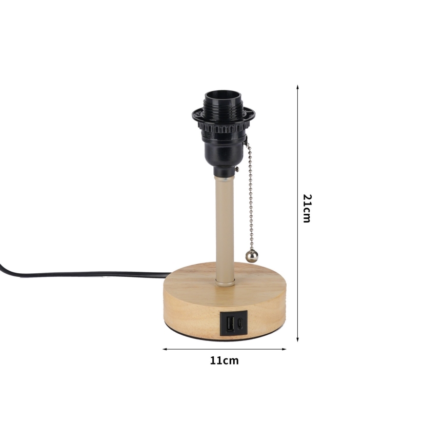 Brilagi - Asztali lámpa USB-porttal TABLON 1xE27/25W/230V tölgy/bézs