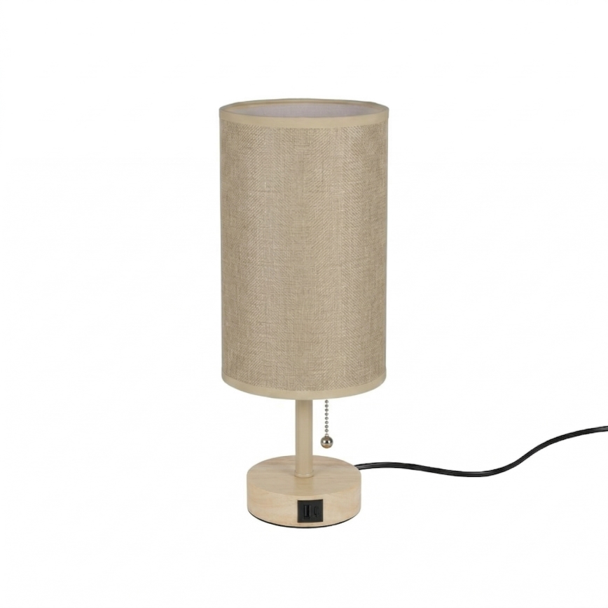 Brilagi - Asztali lámpa USB-porttal TABLON 1xE27/25W/230V tölgy/bézs