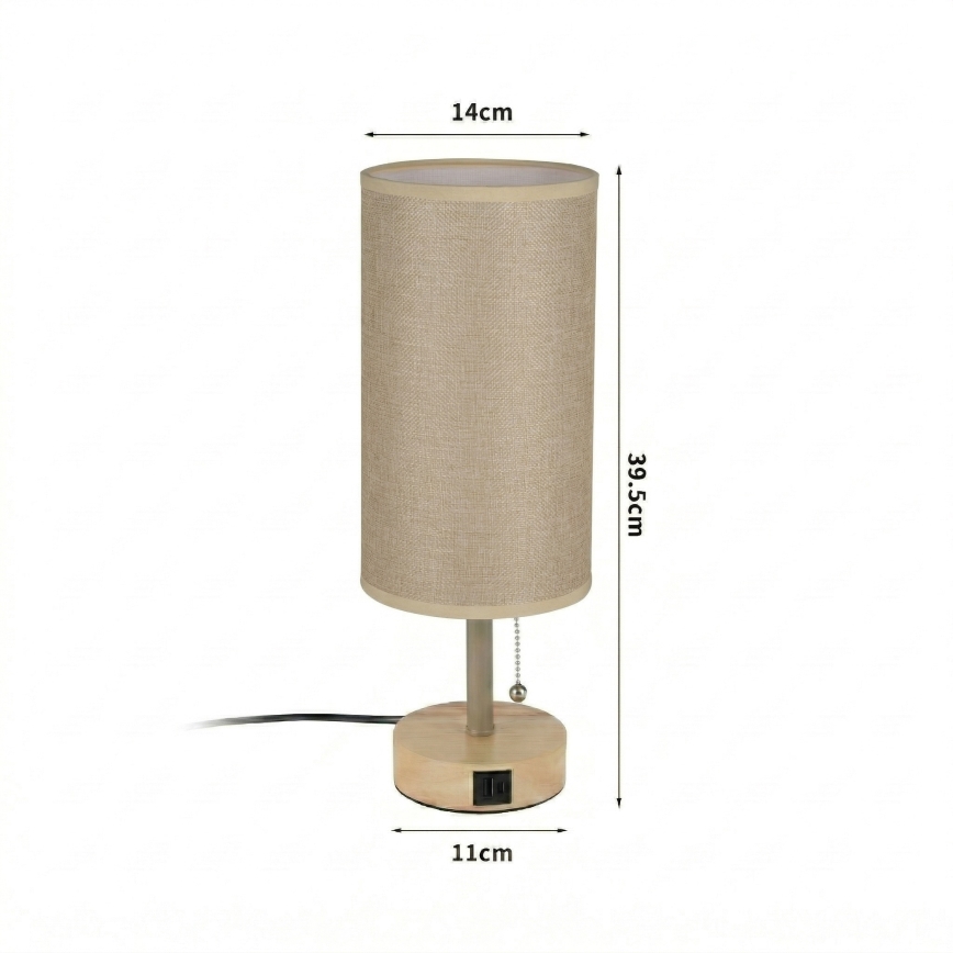 Brilagi - Asztali lámpa USB-porttal TABLON 1xE27/25W/230V tölgy/bézs