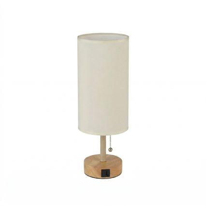 Brilagi - Asztali lámpa USB-porttal TABLON 1xE27/25W/230V tölgy/bézs/krém