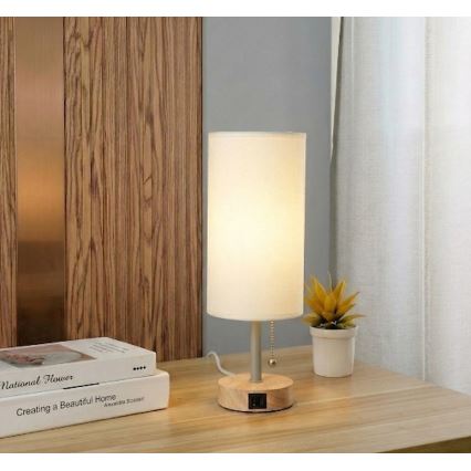 Brilagi - Asztali lámpa USB-porttal TABLON 1xE27/25W/230V tölgy/bézs/krém