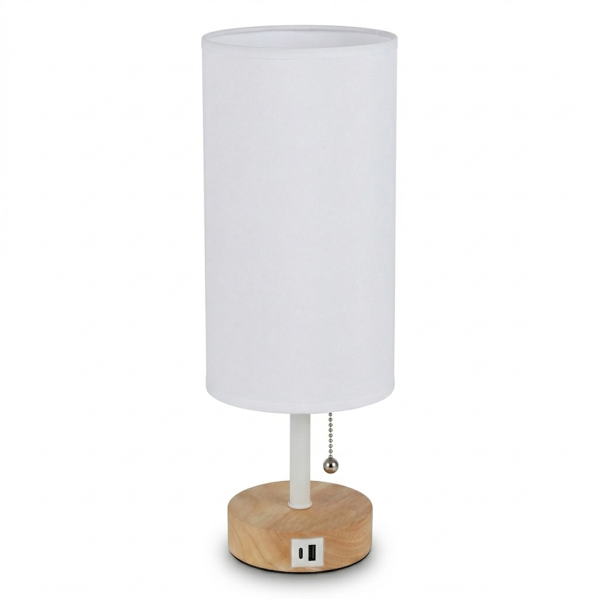 Brilagi - Asztali lámpa USB-porttal TABLON 1xE27/25W/230V tölgy/fehér