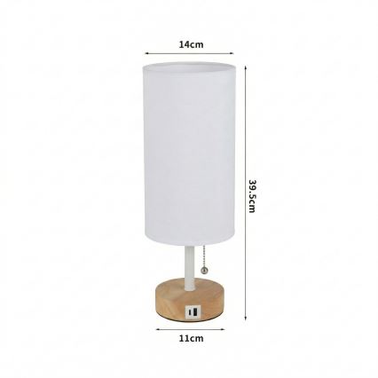 Brilagi - Asztali lámpa USB-porttal TABLON 1xE27/25W/230V tölgy/fehér