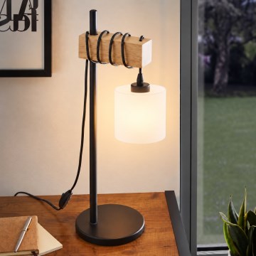BRILAGI - Asztali lámpa WOOD GLASS 1xE27/40W/230V barna/fekete/fehér