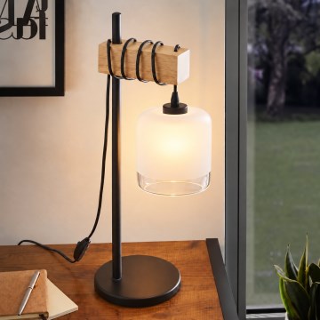 BRILAGI - Asztali lámpa WOOD GLASS 1xE27/40W/230V barna/fekete/fehér