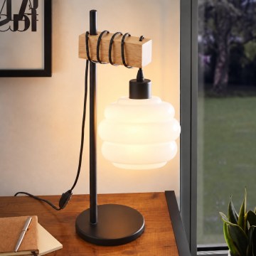 BRILAGI - Asztali lámpa WOOD GLASS 1xE27/40W/230V barna/fekete/fehér