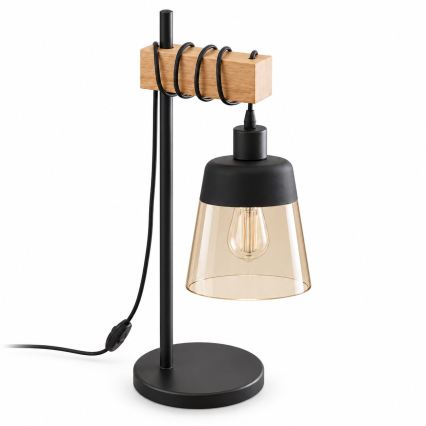 BRILAGI - Asztali lámpa WOOD GLASS 1xE27/40W/230V barna/fekete/füstös bézs
