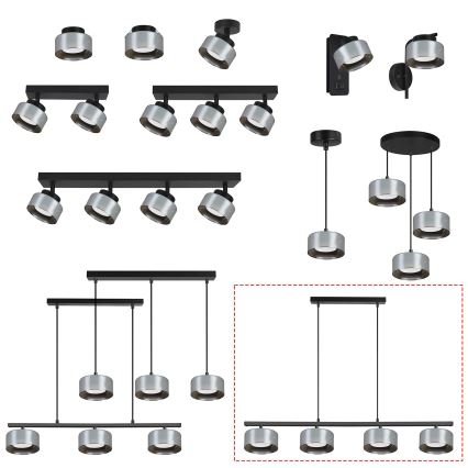 Brilagi - LED RGB+CCT dimmelhető, zsinóron függesztett csillár AURA LUX 4xGX53/14W/230V 2700-6500K Wi-Fi Tuya fekete/füstszínű