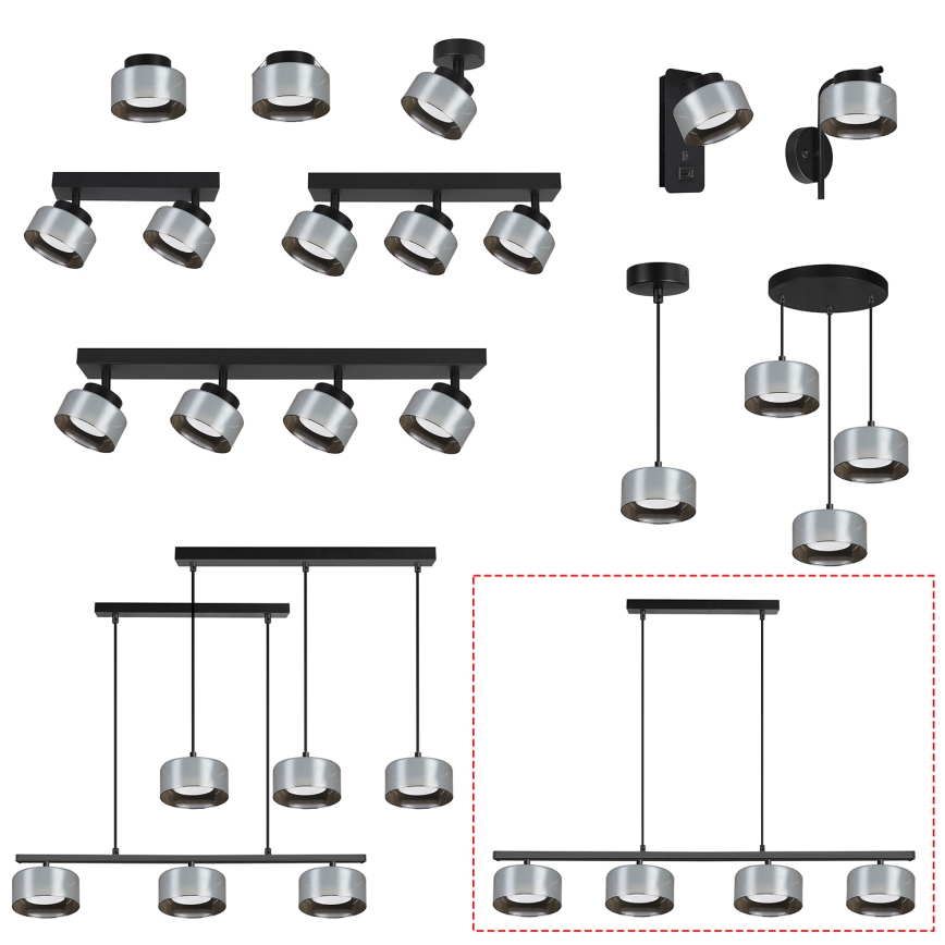 Brilagi - LED RGB+CCT dimmelhető, zsinóron függesztett csillár AURA LUX 4xGX53/14W/230V 2700-6500K Wi-Fi Tuya fekete/füstszínű