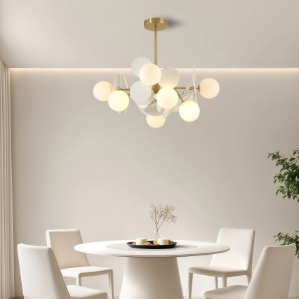 Brilagi - BALMO rúdfüggeszték 8xG9/9W/230V, Ø 60 cm, arany/fehér