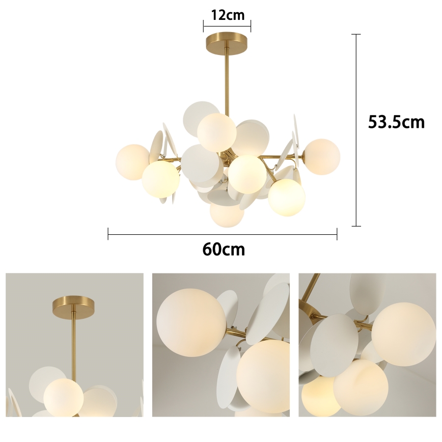 Brilagi - BALMO rúdfüggeszték 8xG9/9W/230V, Ø 60 cm, arany/fehér