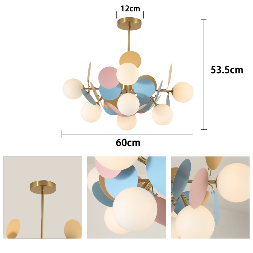 Brilagi - BALMO rúdon függesztett csillár 8xG9/9W/230V, átm. 60 cm, arany/kék/rózsaszín