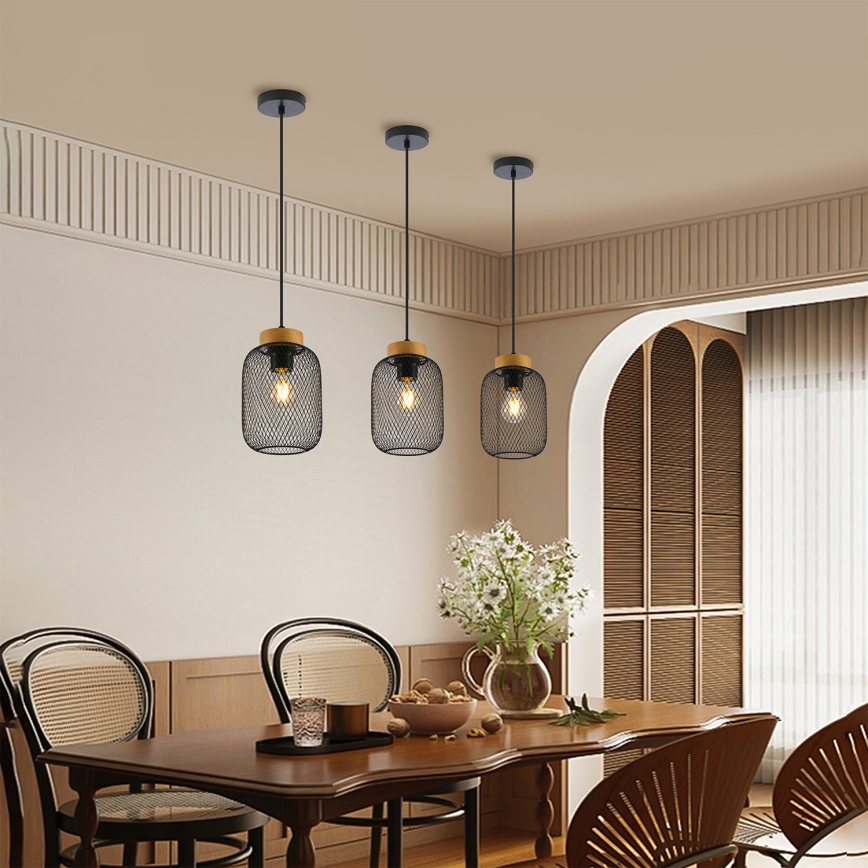 Brilagi - BASKLITE kábeles függeszték 1xE27/15W/230V fa/fekete