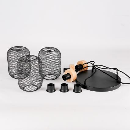 Brilagi - BASKLITE kábeles függeszték 3xE27/15W/230V fa/fekete