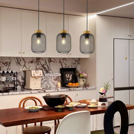 Brilagi - BASKLITE kábeles függeszték 3xE27/15W/230V fa/fekete