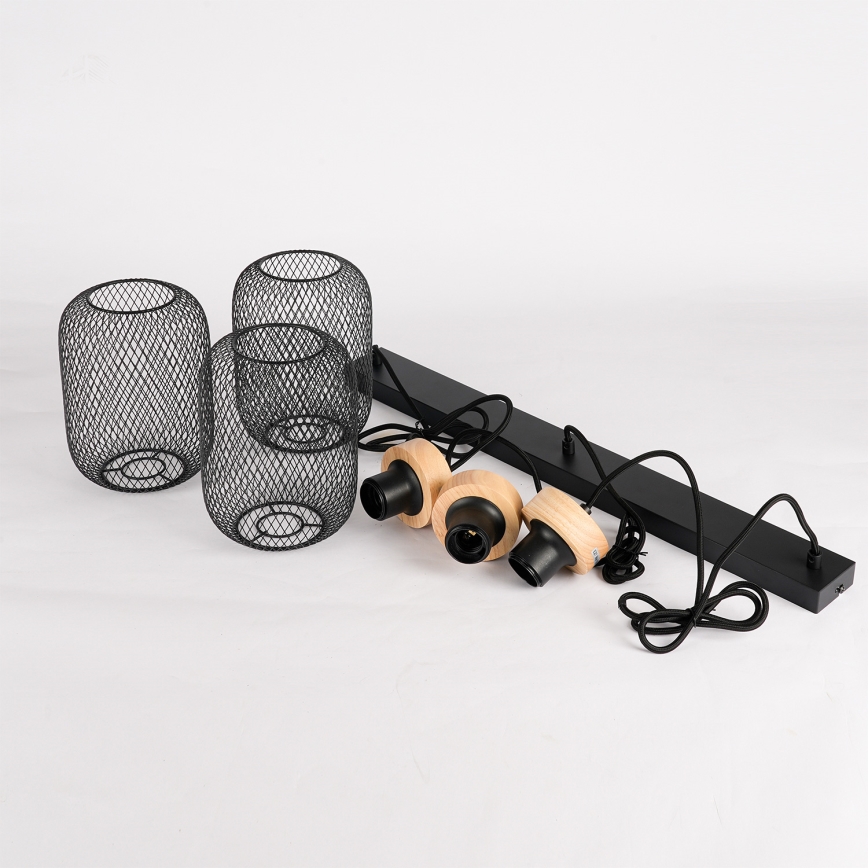 Brilagi - BASKLITE kábeles függeszték 3xE27/15W/230V fa/fekete