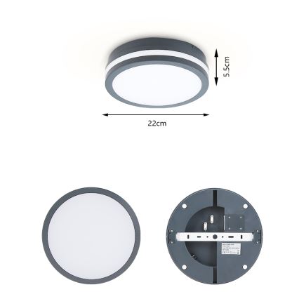Brilagi - LED kültéri lámpatest mozgásérzékelővel BENE LED/18W/230V átm. 22 cm antracit IP54