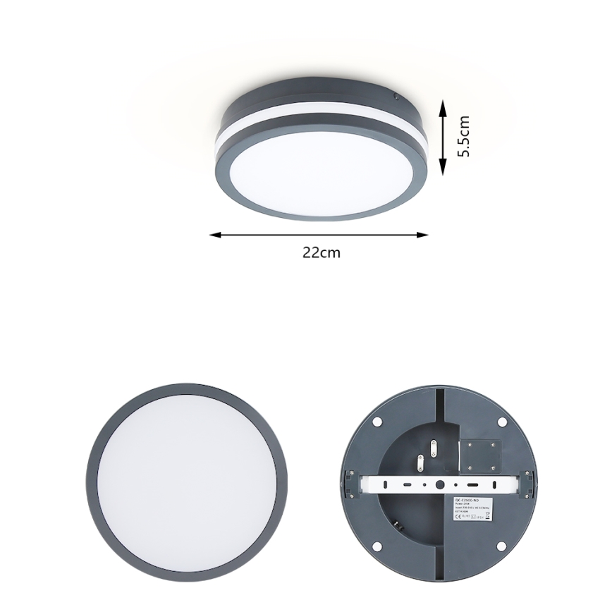 Brilagi - LED kültéri lámpatest mozgásérzékelővel BENE LED/18W/230V átm. 22 cm antracit IP54