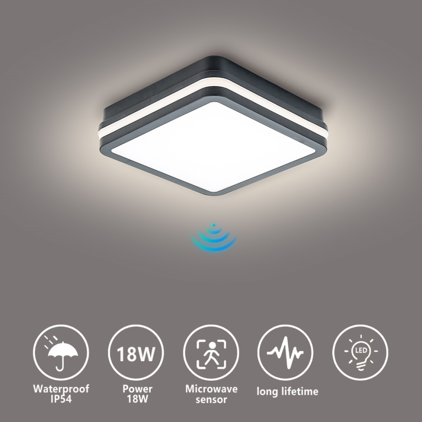 Brilagi - LED Kültéri lámpatest érzékelővel BENE LED/18W/230V 22x22 cm antracit IP54