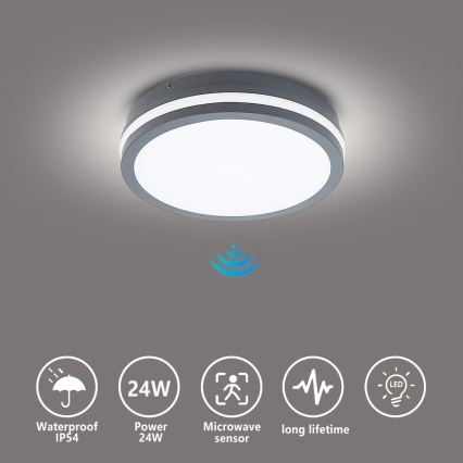 Brilagi - LED kültéri lámpatest érzékelővel BENE LED/24W/230V Ø 26 cm antracit IP54