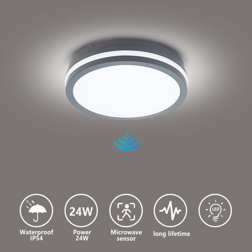 Brilagi - LED kültéri lámpatest érzékelővel BENE LED/24W/230V Ø 26 cm antracit IP54