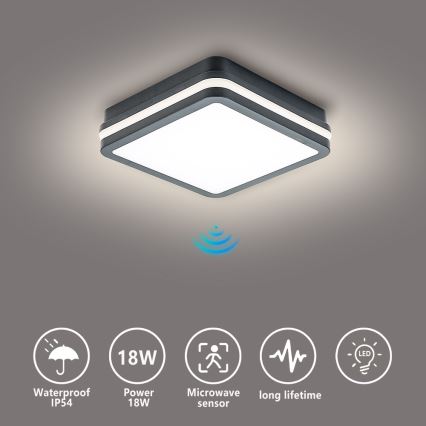 Brilagi - LED kültéri lámpa szenzorral BENE LED/18W/230V 22x22 cm antracit IP54