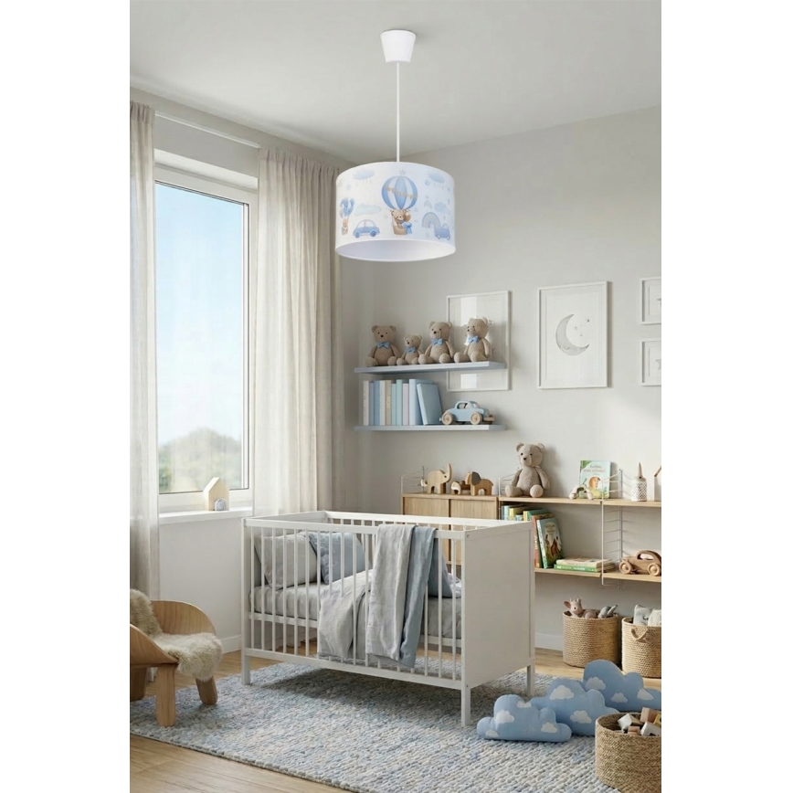 Brilagi - BOBO LED gyerekszoba csillár zsinóron, 1xE27/10W/230V, átm. 35 cm, kék/mackók