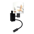 Brilagi - BOBO LED gyermek flexibilis fali lámpa 1xE27/25W/230V + LED/3W fekete/fehér/állatfigurás