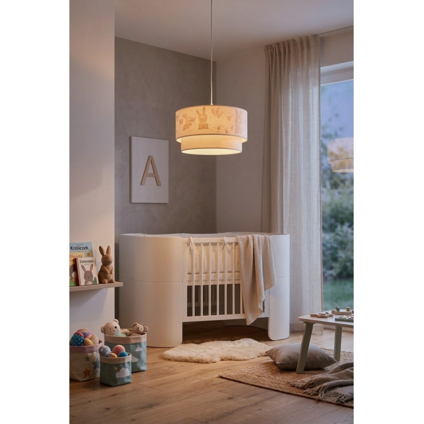 Brilagi - BOBO LED gyermek függeszték zsinóron, 1x E27/60W/230V, átmérő 35 cm, fehér, nyuszikkal