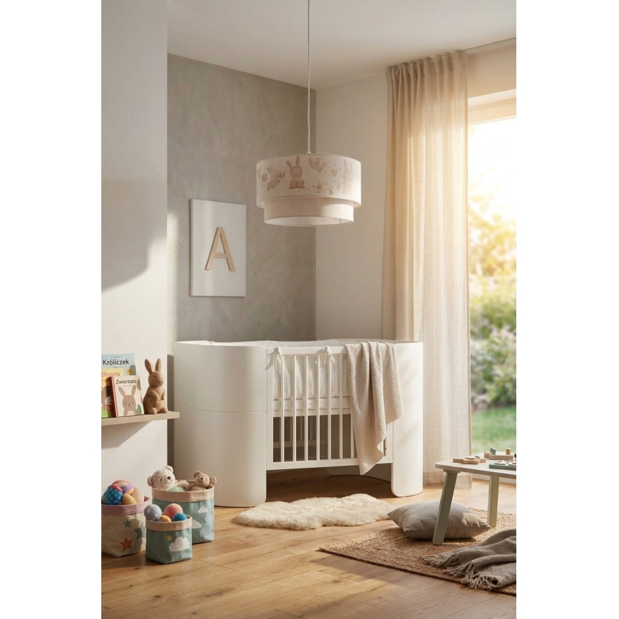 Brilagi - BOBO LED gyermek függeszték zsinóron, 1x E27/60W/230V, átmérő 35 cm, fehér, nyuszikkal