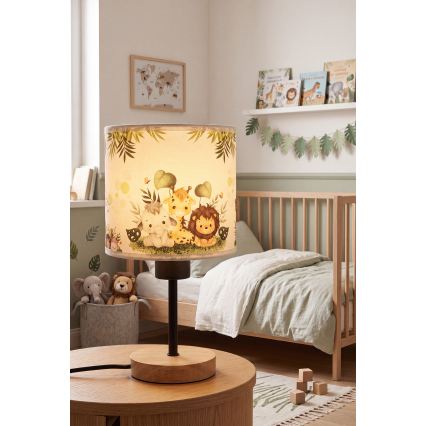 Brilagi - BOBO WOOD gyermek asztali lámpa 1xE27/25W/230V tölgy/fekete/fehér/zöld/dzsungel
