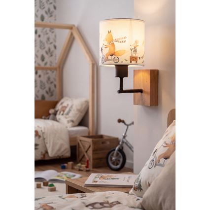 BRILAGI - Gyerek fali lámpa BOBO WOOD 1xE27/25W/230V tölgy/fekete/fehér/állatkás