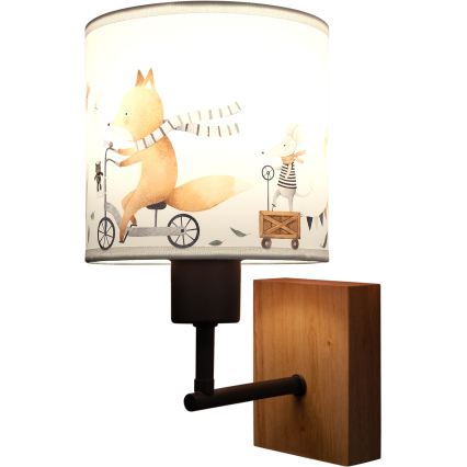 BRILAGI - Gyerek fali lámpa BOBO WOOD 1xE27/25W/230V tölgy/fekete/fehér/állatkás