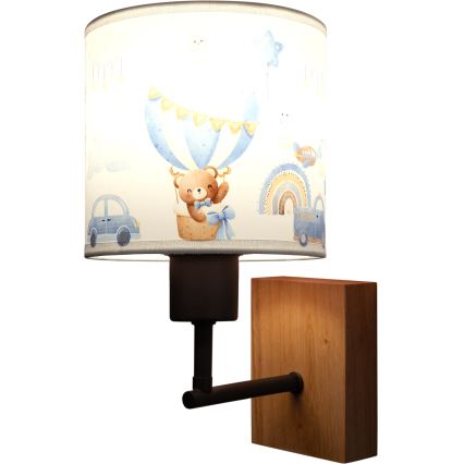 Brilagi - Gyermek fali lámpa BOBO WOOD 1xE27/25W/230V tölgy/fekete/fehér/kék/mackómintás