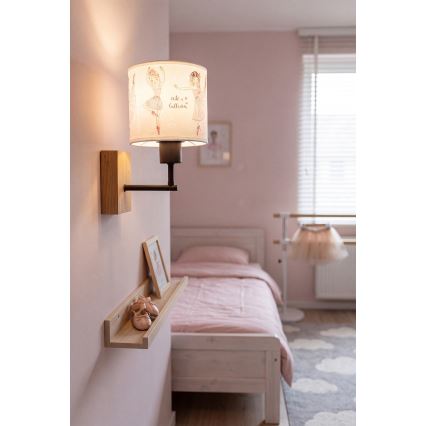 Brilagi - Gyerek fali lámpa BOBO WOOD 1xE27/25W/230V tölgy/fekete/fehér/rózsaszín/balerinás