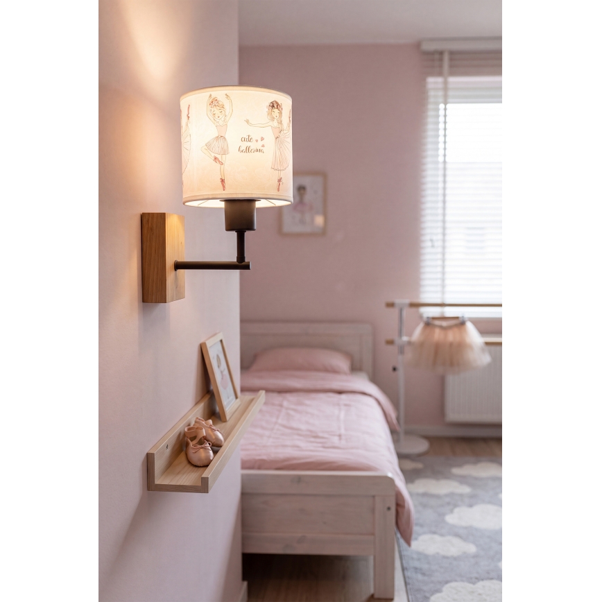 Brilagi - Gyerek fali lámpa BOBO WOOD 1xE27/25W/230V tölgy/fekete/fehér/rózsaszín/balerinás