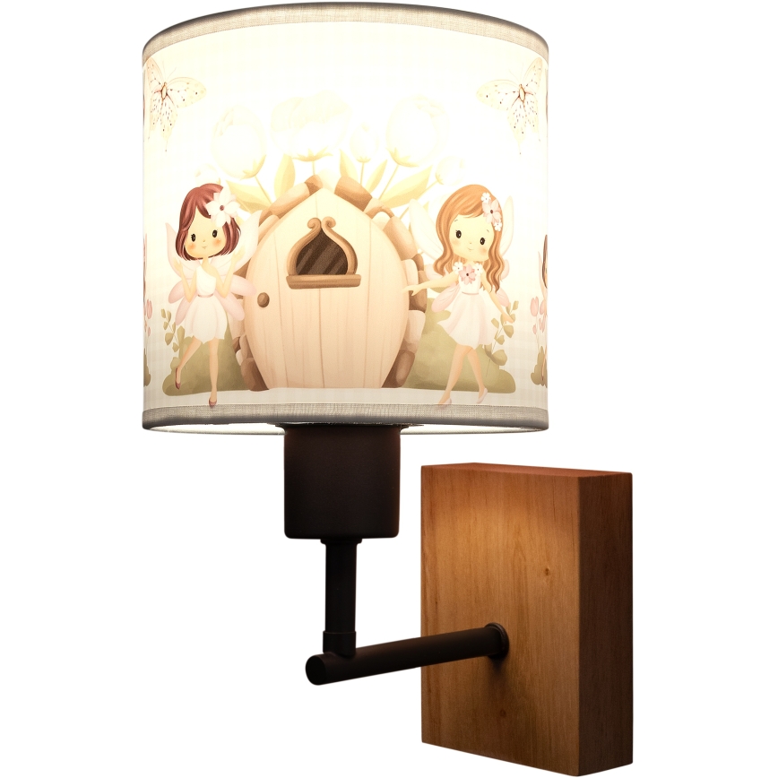 BRILAGI - Gyermek fali lámpa BOBO WOOD 1xE27/25W/230V tölgy/fekete/fehér/rózsaszín/tündérek