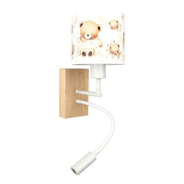 Brilagi - BOBO WOOD LED gyermekeknek hajlítható fali lámpa 1xE27/25W/230V + LED/3W tölgy/fehér/mackós
