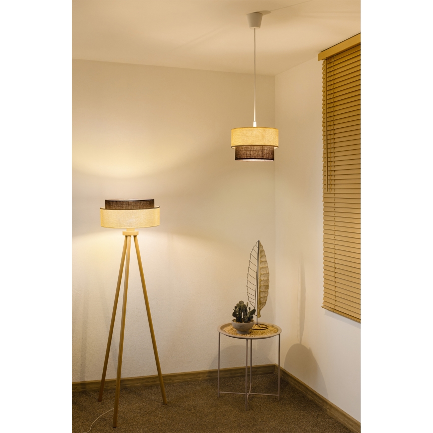 Brilagi - BOHO stílusú LED függeszték kábellel, 1xE27/15W/230V, átmérő 25 cm, krémszínű/barna