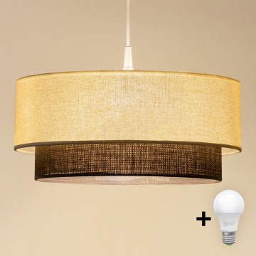 Brilagi - BOHO stílusú LED függőlámpa zsinóron 1xE27/15W/230V átm. 40 cm krémszínű/barna