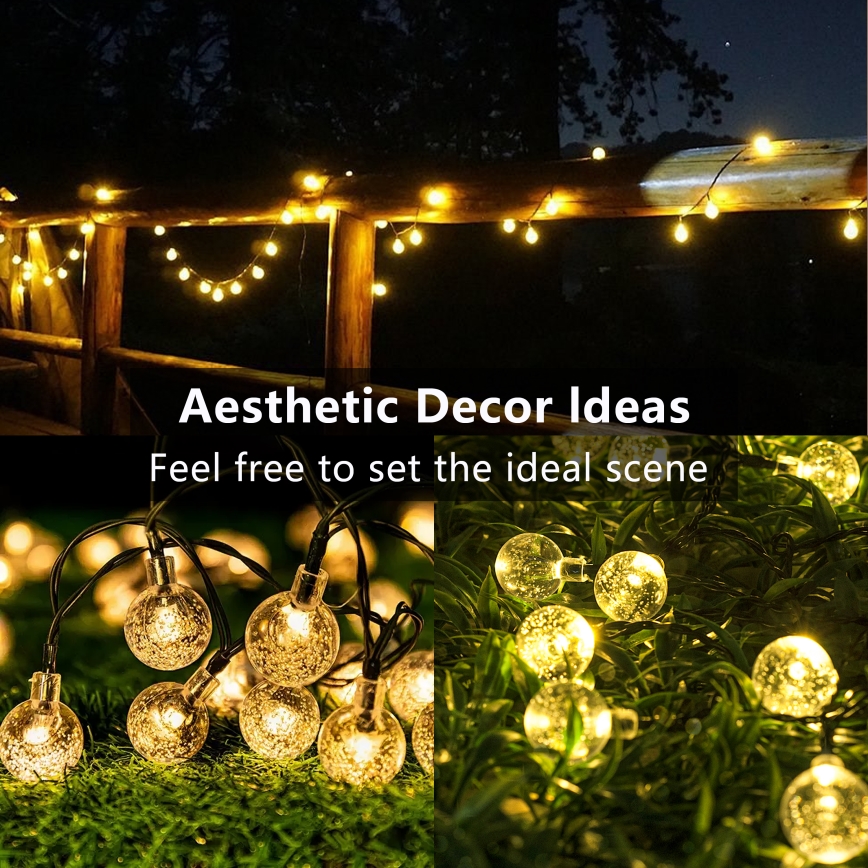 Brilagi - LED napelemes fényfüzér BUBBLE 50xLED/8 üzemmód 7m IP65 meleg fehér 600 mAh