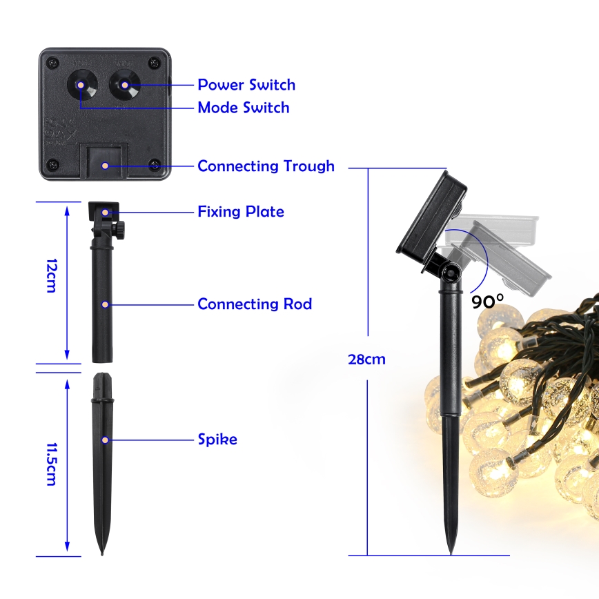Brilagi - LED napelemes fényfüzér BUBBLE 50xLED/8 üzemmód 7m IP65 meleg fehér 600 mAh