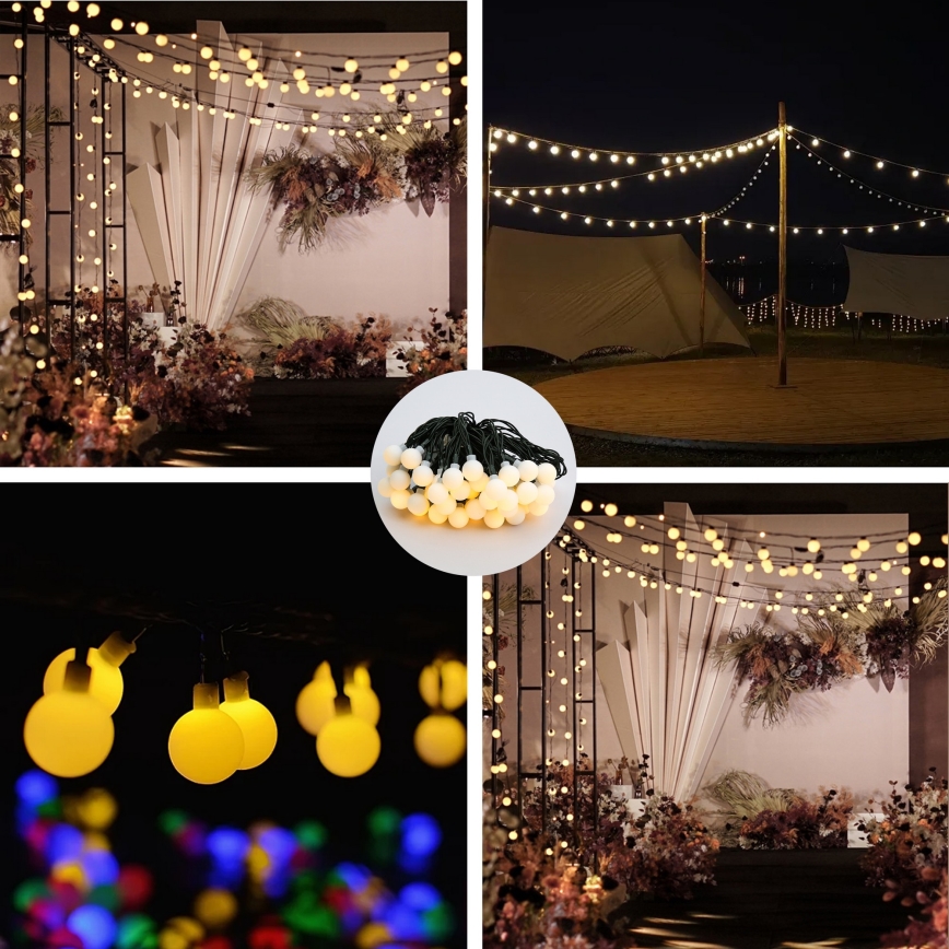 Brilagi - LED napelemes dekorációs fényfüzér BUBBLE 50xLED/8 üzemmód 7m IP65 meleg fehér 600 mAh