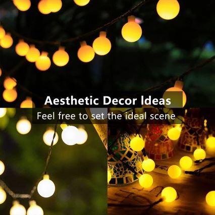 Brilagi - LED napelemes dekorációs fényfüzér BUBBLE 50xLED/8 üzemmód 7m IP65 meleg fehér 600 mAh