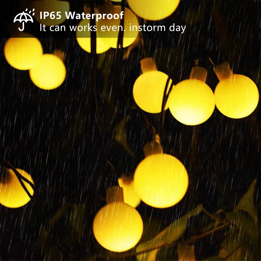 Brilagi - LED napelemes dekorációs fényfüzér BUBBLE 50xLED/8 üzemmód 7m IP65 meleg fehér 600 mAh