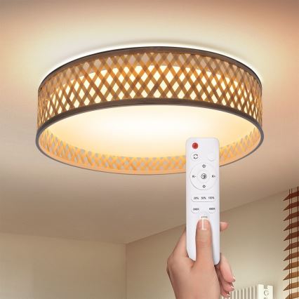 Brilagi - LED dimmelhető mennyezeti lámpa CAMILA LED/48W/230V 3000-6500K bambusz átmérő 40 cm + távirányító