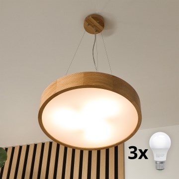 Brilagi - CARVALHO LED kábelre függesztett csillár, 3x E27/15W/230V, tölgy, átmérő 47,5 cm