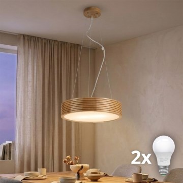 Brilagi - CARVALHO MODERN LED csillár kábelen 2xE27/60W/230V, tölgy, átmérő 37,5 cm