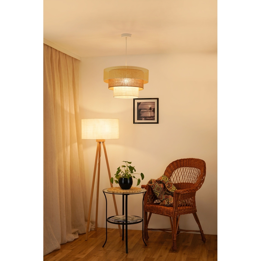 Brilagi - Mennyezeti lámpa zsinóron CEDAR LUNETA 1xE27/15W/230V átm. 45 cm rattan/barna/krém